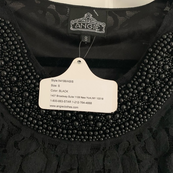 Angie Black Lace Mini Dress - Beaded Neckline Sleeveless Boho Chic - Size S NWT - Picture 7 of 7